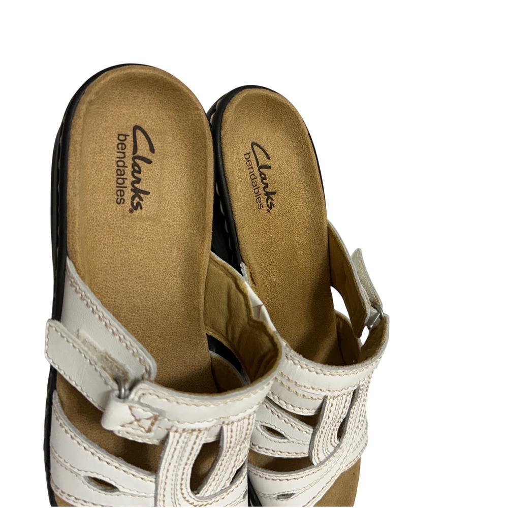 Clarks Bendables Womens White Leather Slide Sandals Wedge 37404 Size 8M - Picture 7 of 8